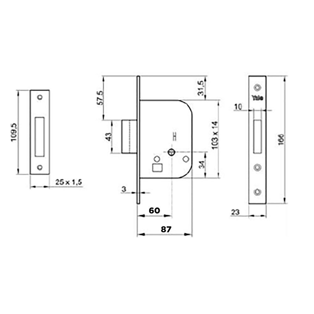 SERRATURA DA INFILARE PER PORTA LEGNO '563' E60 - bordo quadro / 2 mandate