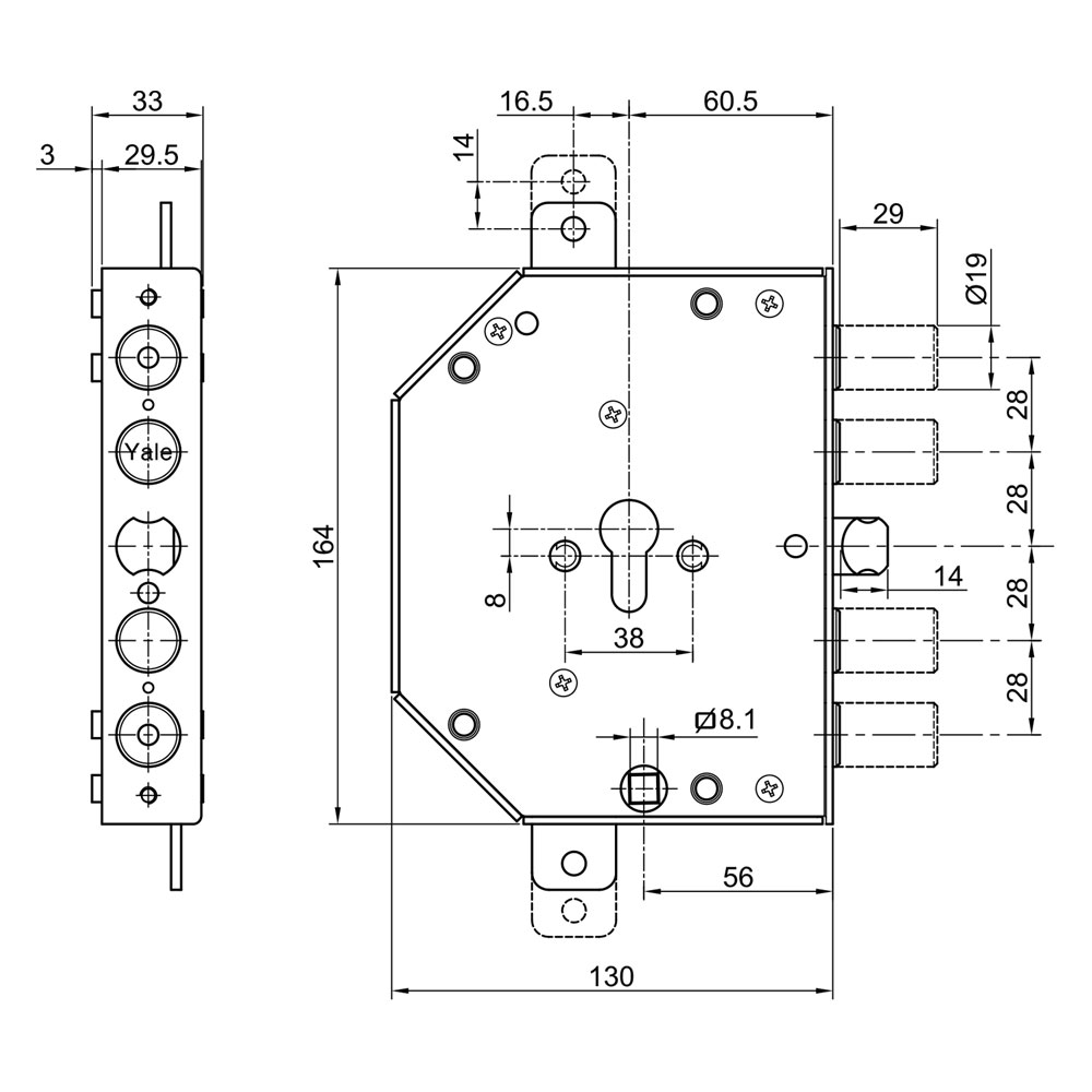 SERRATURA A LEVE PER PORTONCINI BLINDATI ART. Y132 Dx - E60