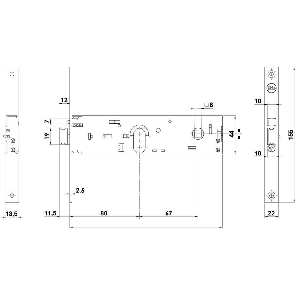 SERRATURA ELETTRICA DA FASCIA STRETTA 859 E80-front.22 mm /inter.67 mm