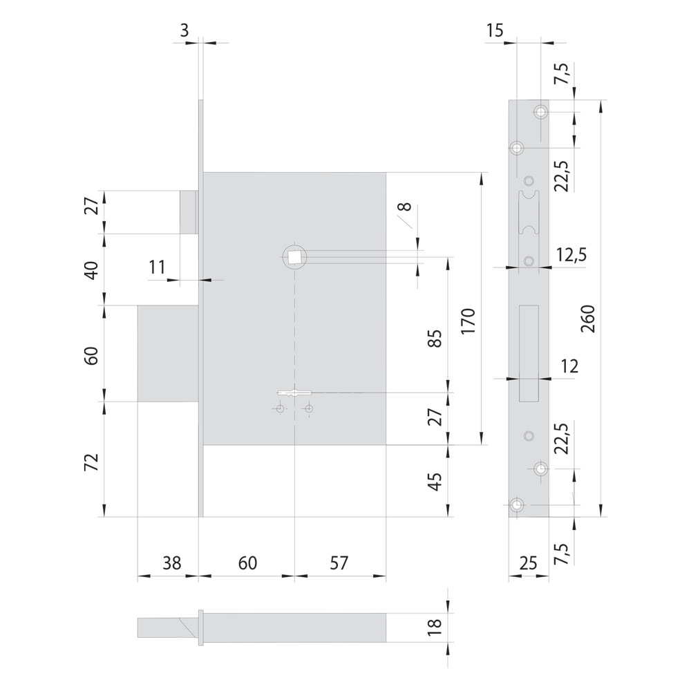 SERRATURA A DOPPIA MAPPA DA INFILARE PER LEGNO ART. 57250 E 60