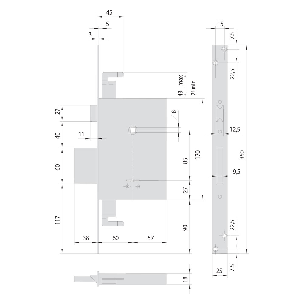 Serratura A Doppia Mappa Da Infilare Per Legno Art. 57255 E 60 - Modello: E 60