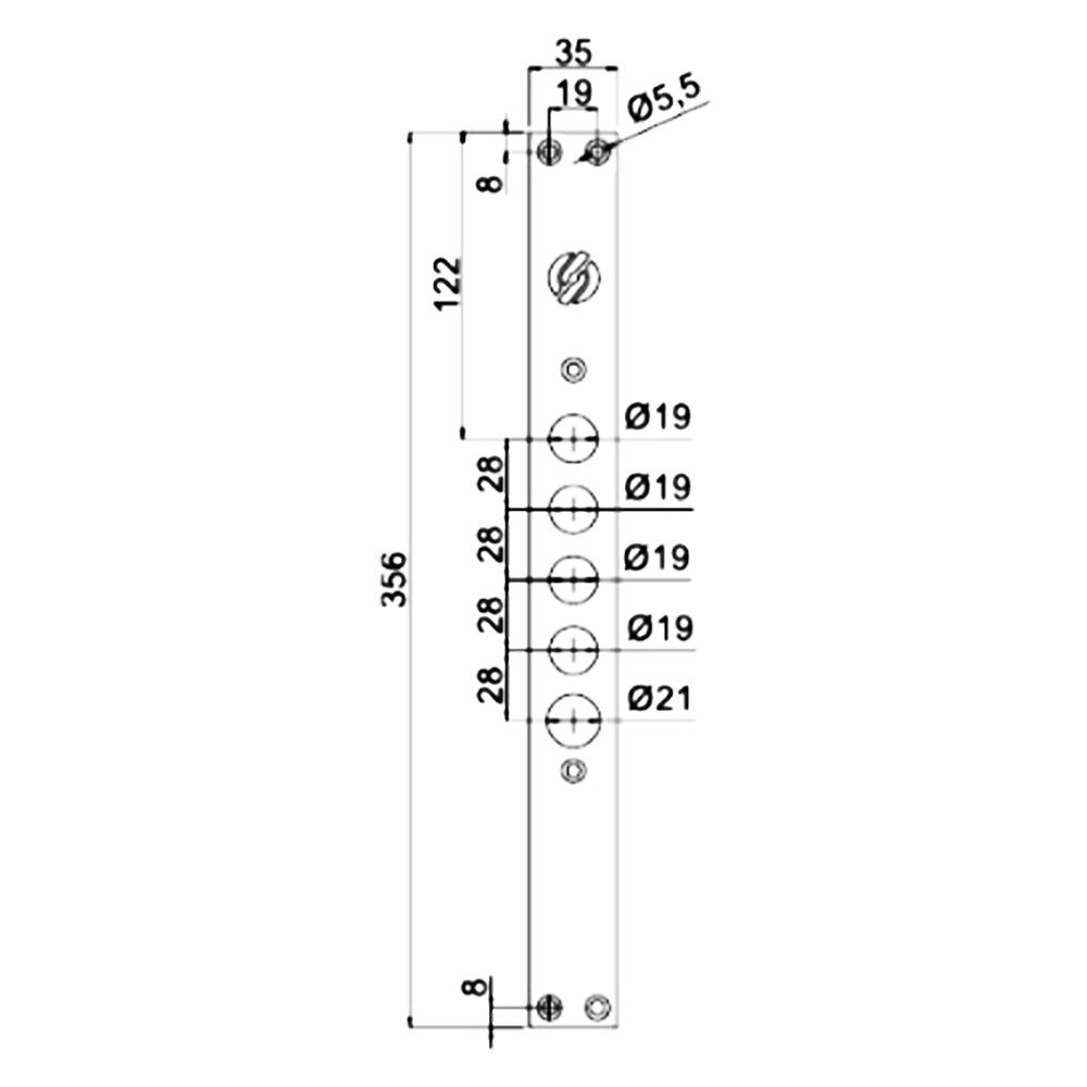 FRONTALE PER SERRATURE PORTE BLINDATE interasse mm 28 - 5 fori