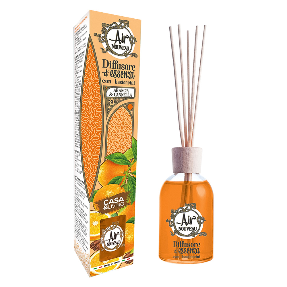 DIFFUSORE DI ESSENZA CON BACCHETTE  ml 30 - arancia e cannella