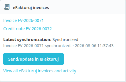 Karta eFakturuj invoices v detaile objednávky
