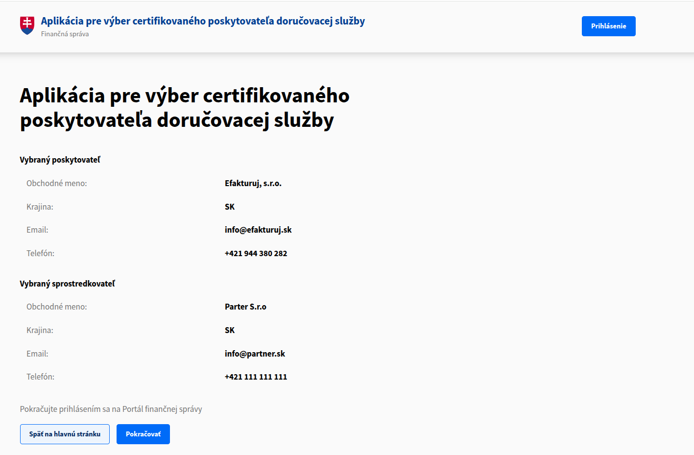 Potvrdenie poskytovateľa a sprostredkovateľa vo VPDS