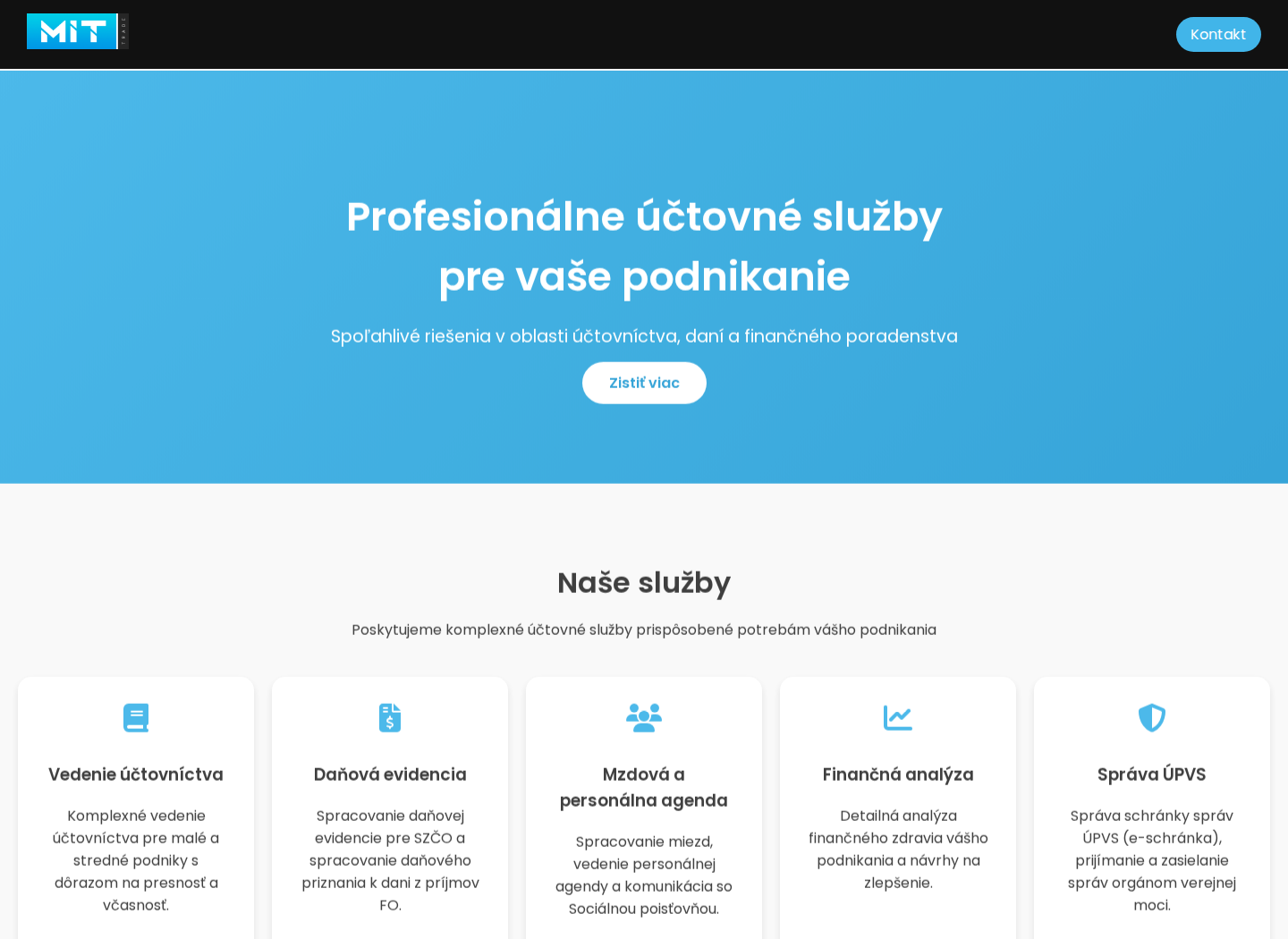 Aktuálny verejný web účtovnej spoločnosti MiT Trade.
